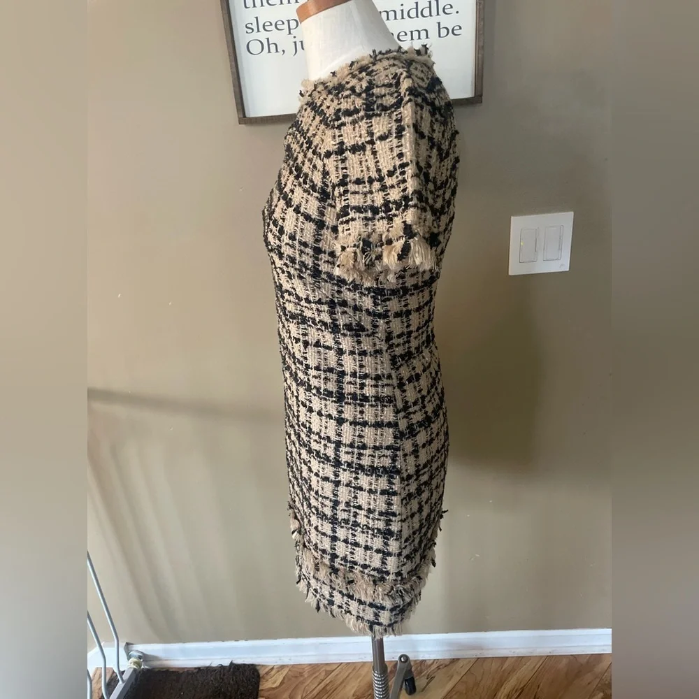 Kate Spade Black and Tan jewel neck sheath Tweed Mini Dress size 0